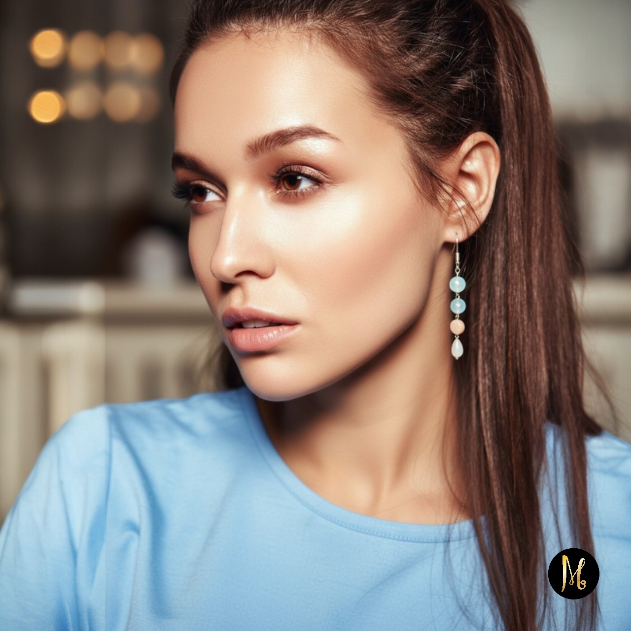 Earrings Aquamarine Depth (Σκουλαρίκια Βάθος Ακουαμαρίνας) - Image 2